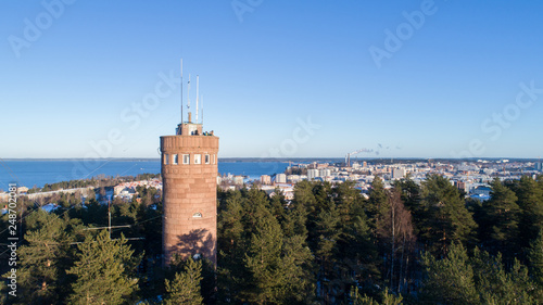 Beautiful panorama of observation tower and the city on background.