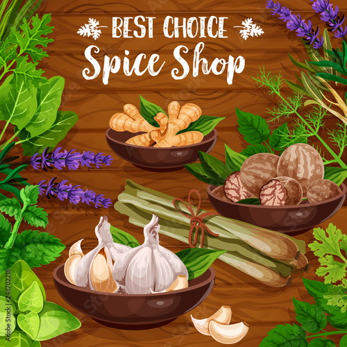 Culinary spice herbs, cooking herbal seasonings