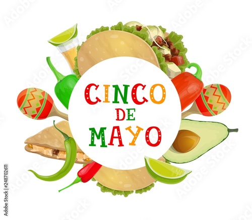 Cinco de Mayo fiesta tacos, tequila and maracas