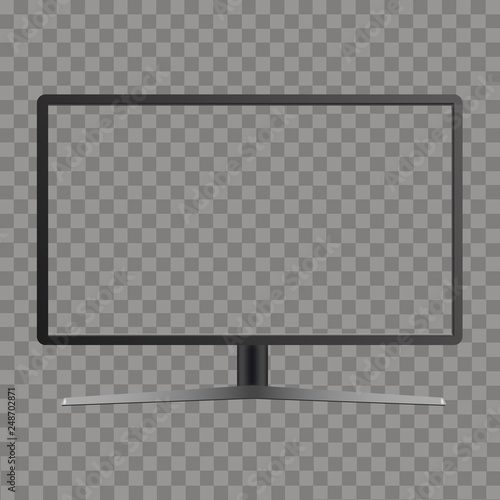 Realistic curved TV monitor mockup with transparent screen. Vector