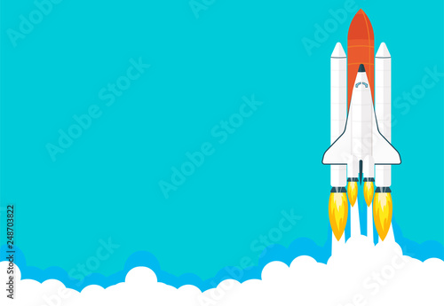 Fototapeta Naklejka Na Ścianę i Meble -  Space shuttle launch illustration. Business or project startup banner concept. Flat style vector illustration.