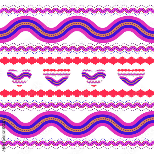  abstract background of wavy lines and hearts of red golden orange and mauve colors