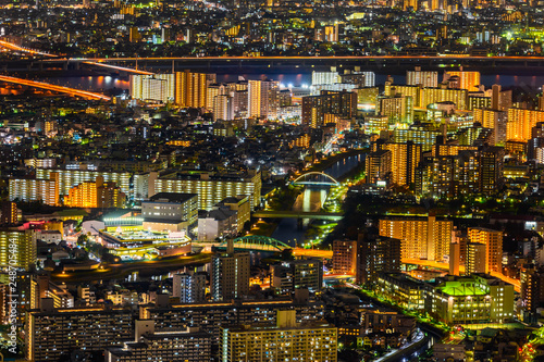 beautiful night aerial view of skyline metropolis Tokyo city, Japan