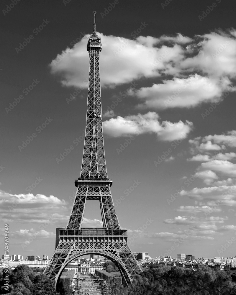 Eiffel Tower symbol of Paris in black and white