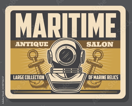 Nautical diving aqualung helmet and anchors
