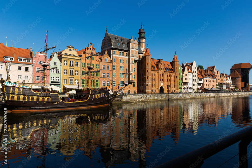 Embankment in historical part of Gdansk at sunny day, Poland