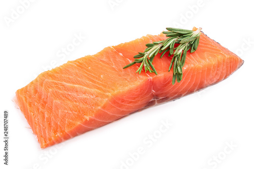 fillet of red fish salmon with rosemary isolated on white background