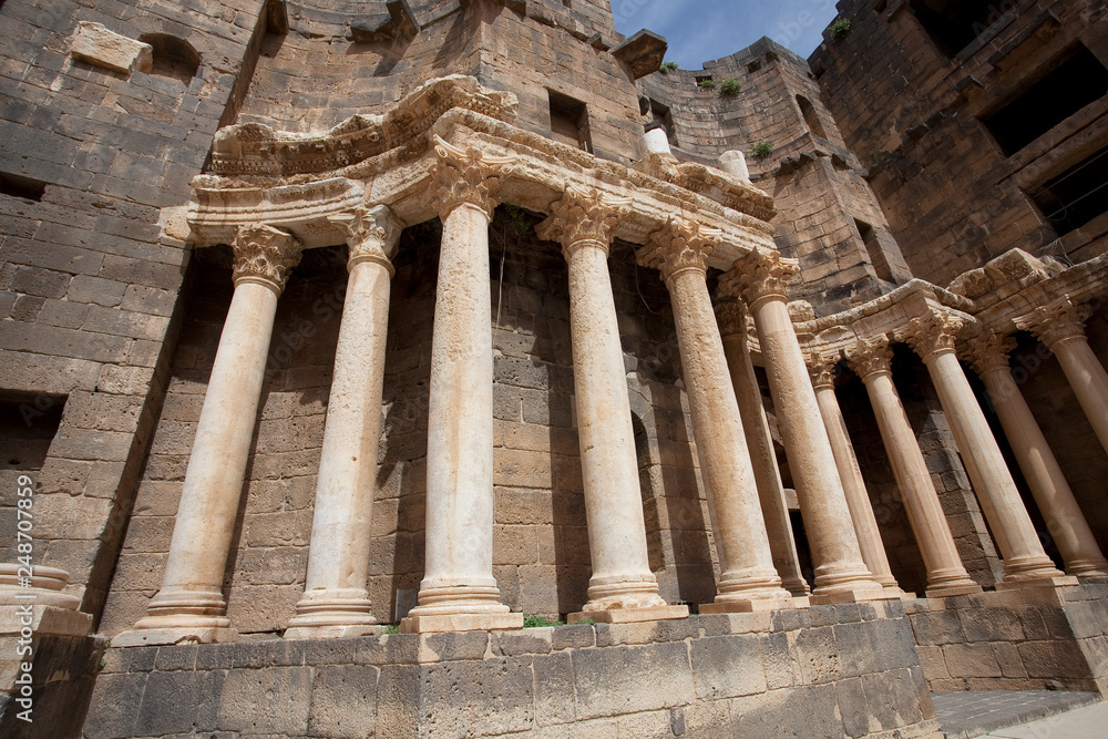 Fototapeta premium Ancient amphitheater (fragment of the stage), Bosra. Syria