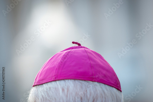 Vatican City, October 3, 2018 : A Bishop skullcap during the Opening Mass of the Poster Mural XXL