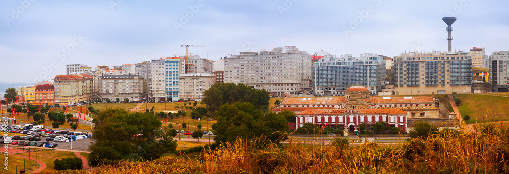 Panorama of dwelling houses at seafront in A Coruna