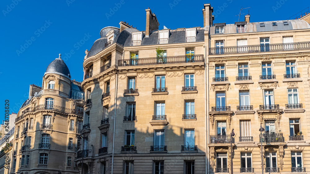 Paris, ancient buildings, typical facades in the center