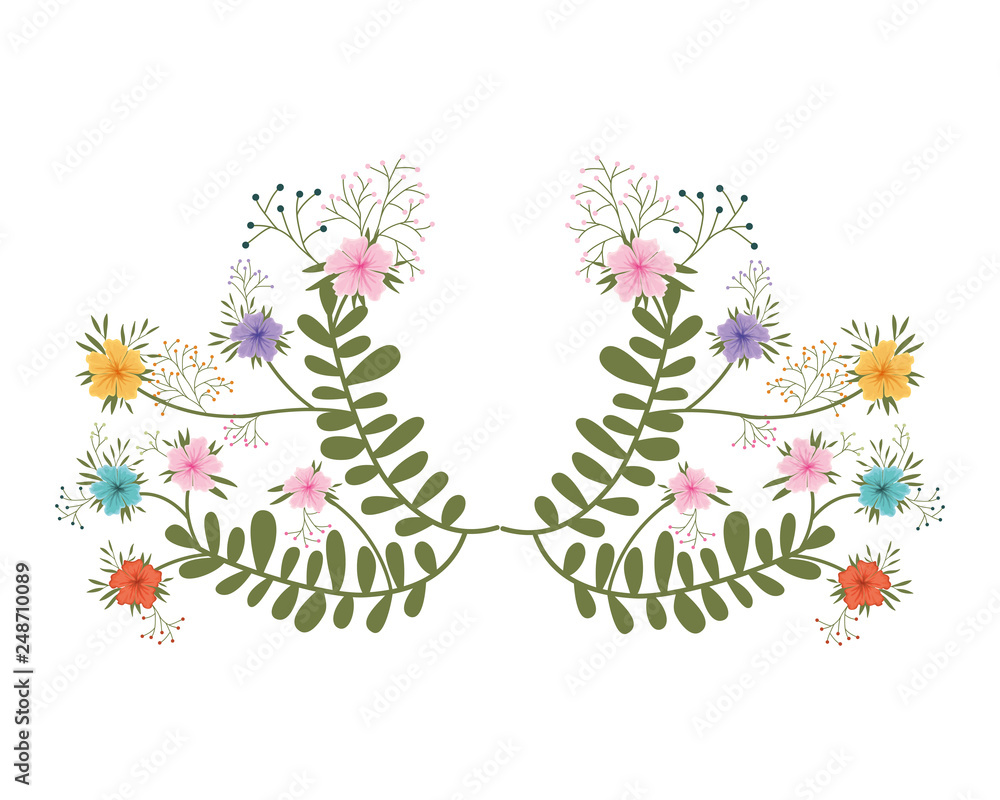 garland with flowers and leafs isolated icon garland with flowers and leafs isolated icon