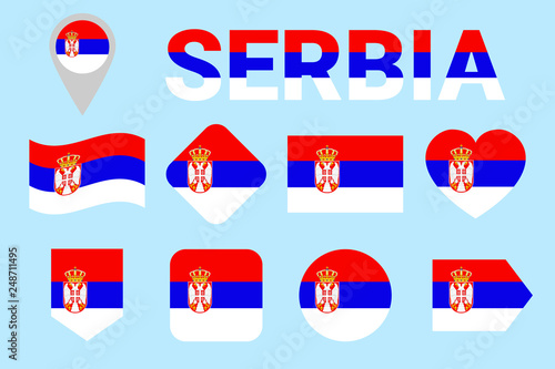 Free Download Serbia flag vector set. Serbian natioanl symbols collection. Geometric shapes. Flat style. sports, national, travel, geographic, patriotic, design elements. isolated icons with state name. - GFXLoad