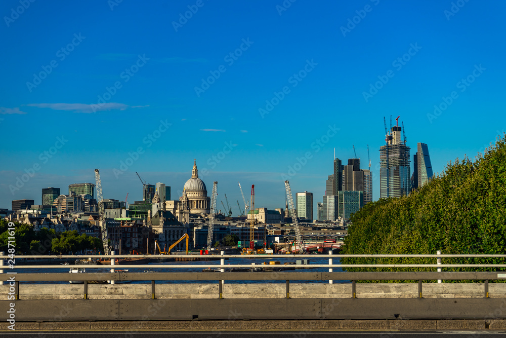 London skyline from Waterloo Bridge in England, UK
