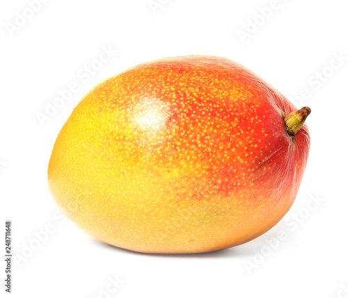 Delicious ripe mango on white background. Tropical fruit
