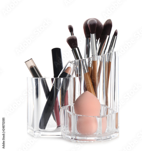 Set of decorative cosmetic products for makeup isolated on white