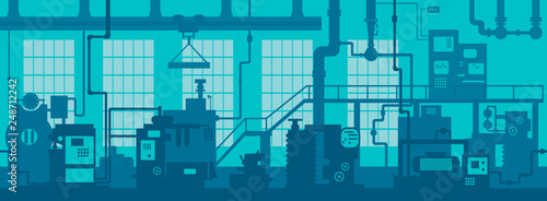Vector illustration of factory line manufacturing industrial plant scen inter...