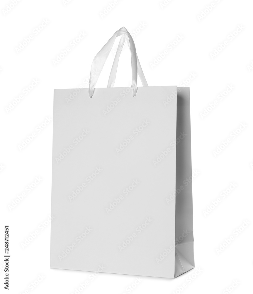 Paper shopping bag isolated on white. Mock up for design Paper shopping bag isolated on white. Mock up for design