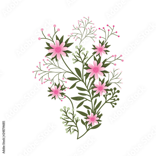 beautiful flower with leafs isolated icon