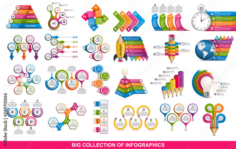 Collection infographics. Vector design elements. Infographics for business presentations or information banner, workflow layout, flow chart.