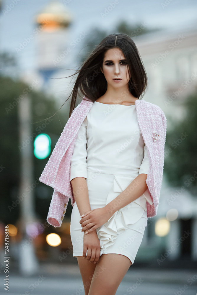 Street fashion. Brunette Street fashion. Brunette