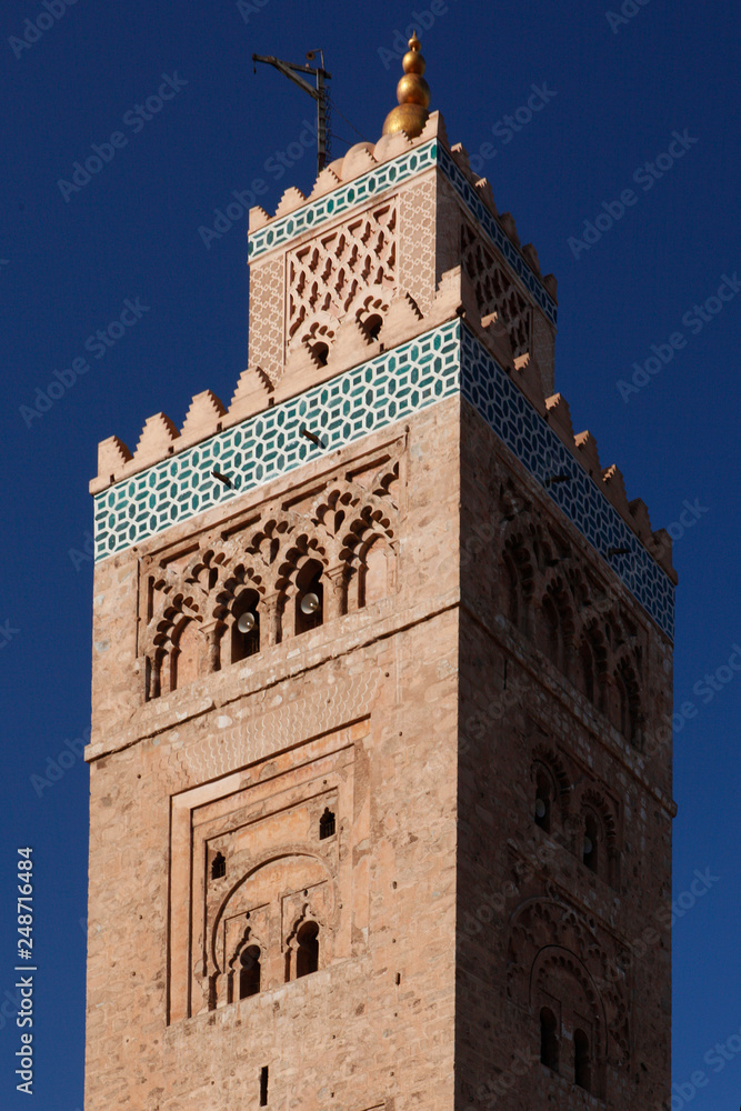 Marokko, Marrakech, Kutubiya Moschee, Minarett, Detrail