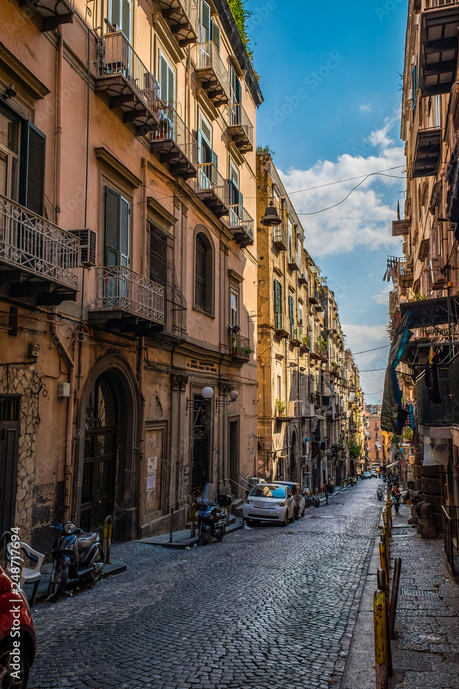 Street view of old town in Naples city, italy Europe