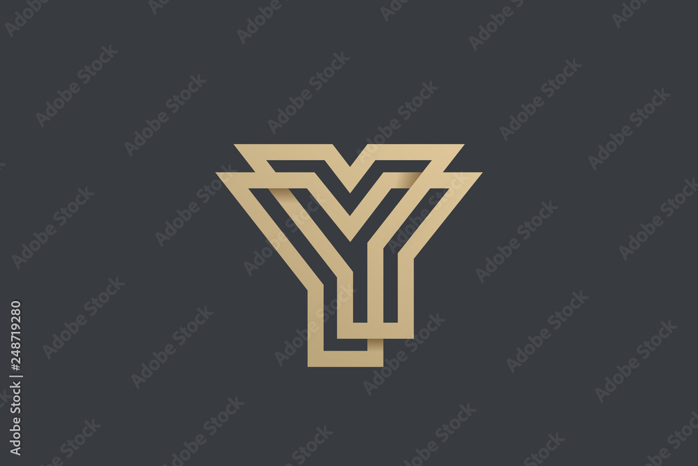 Letter Y Logo Gold Geometric Font design vector template Linear style. Infinite looped color line Monogram Logotype concept icon. - obrazy, fototapety, plakaty 