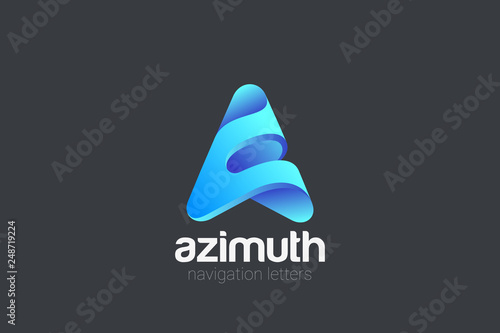 Letter A Logo as Navigation Compass Arrow design vector template. Technology Media Entertainment Symbol Logotype concept icon.