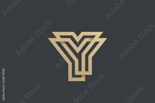 Letter Y Logo Gold Geometric Font design vector template Linear style. Infinite looped color line Monogram Logotype concept icon.