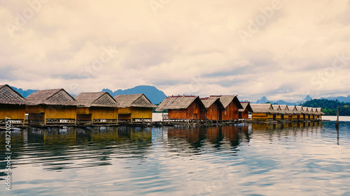 Floating rafts resort for recreation and relaxation while summer holidays or vacation in Thailand, Khao Sok, Cheow Lan Lake