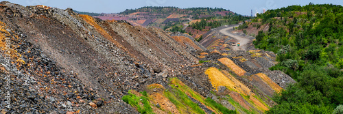 Photography industrial mining waste dumps quartzite stones.
