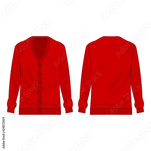 red basic cardigan with buttons isolated vector on the white background