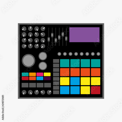 Drum machine. Vector illustration. Flat icon, logo.