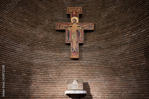Italy - Rome January 30, 2016: Church tabernacle and San Damiano cross