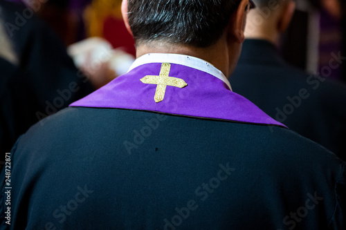 Rome Italy, February 09, 2017; A Priest wearing a purple stole ( Liturgical Vestment )