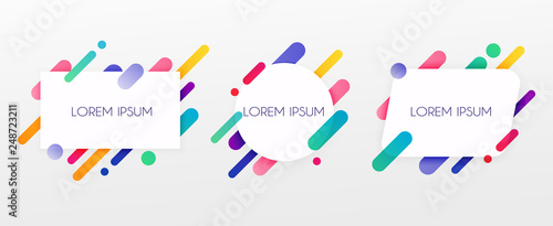 Paper card and abstract colorful shapes. Neon lines and circles. Concept for web banners, websites, infographics.