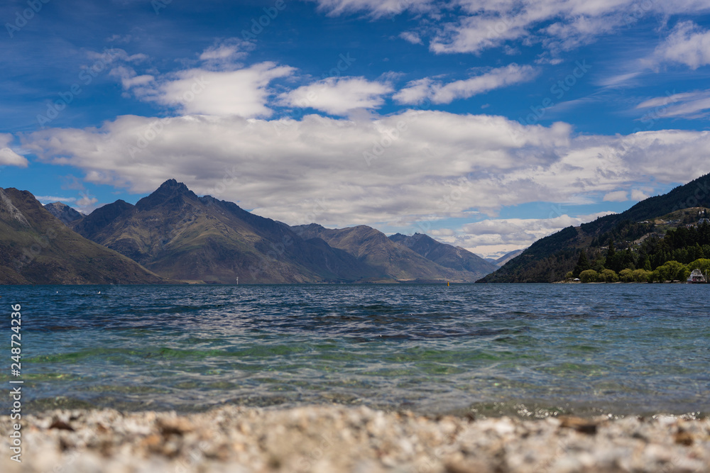 Great Lake Wakatipu with mountains in the background, Lake Wakatipu just outside of Queenstown, New Zealand Great Lake Wakatipu with mountains in the background, Lake Wakatipu just outside of Queenstown, New Zealand