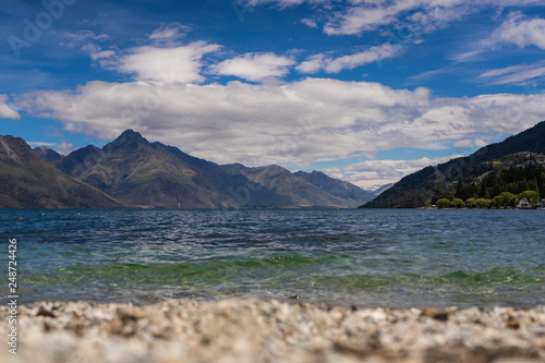 Great Lake Wakatipu with mountains in the background, Lake Wakatipu just outside of Queenstown, New Zealand
