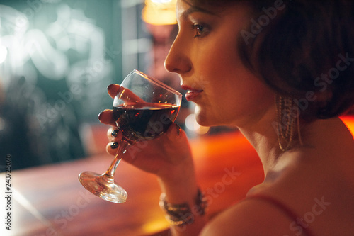 Romantic love story in the bar 40s. Retro style.