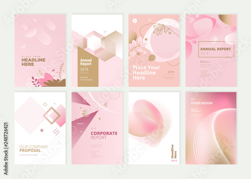 Set of brochure, annual report and cover design templates for beauty, spa, wellness, natural products, cosmetics, fashion, healthcare. Vector illustrations for business presentation, and marketing.