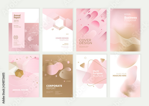 Set of brochure, annual report and cover design templates for beauty, spa, wellness, natural products, cosmetics, fashion, healthcare. Vector illustrations for business presentation, and marketing.