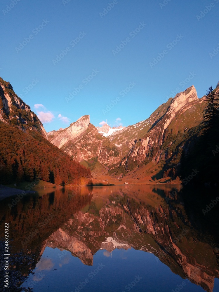Lake in Swiss Alps. Seealpsee in Appenzell.