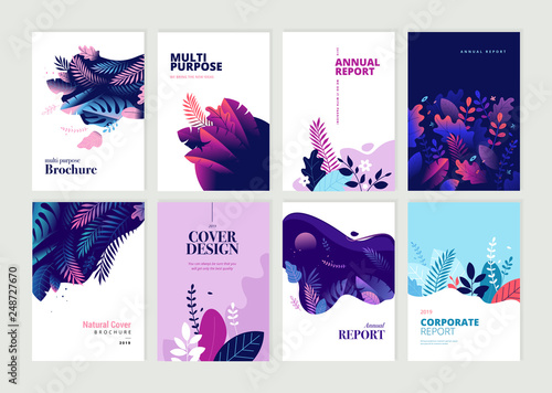 Set of brochure, annual report and cover design templates for beauty, spa, wellness, natural products, cosmetics, fashion, healthcare. Vector illustrations for business presentation, and marketing.
