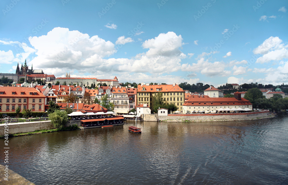 Fototapeta premium Prague, Czech Republic, view of Prague Castle and Vltava river from the Charles Bridge