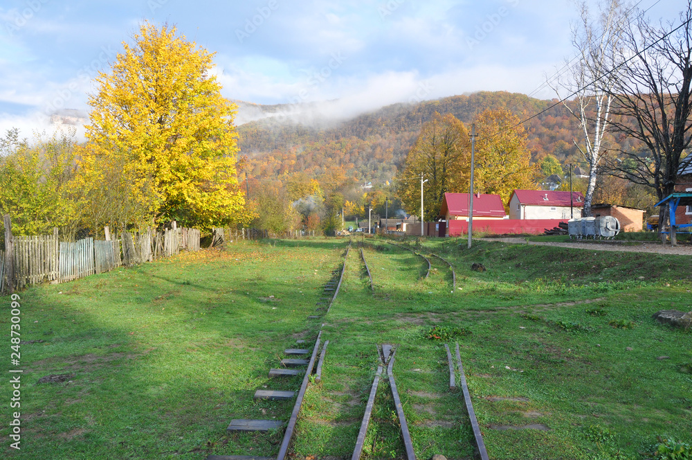 Narrow-gauge railway in the village of Mezmay. Russia Narrow-gauge railway in the village of Mezmay. Russia