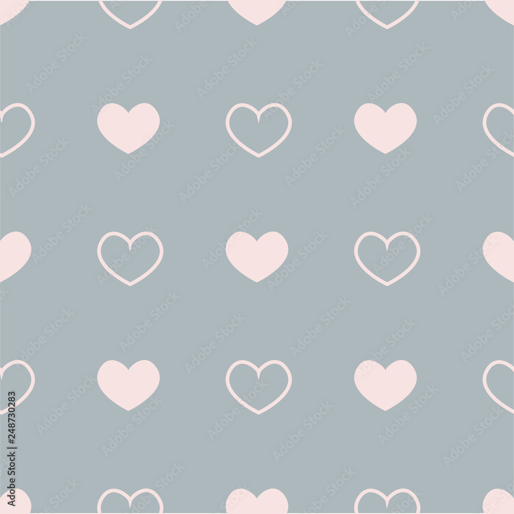 Flat vector seamless pattern with pink hearts on gray background. EPS10 Flat vector seamless pattern with pink hearts on gray background. EPS10