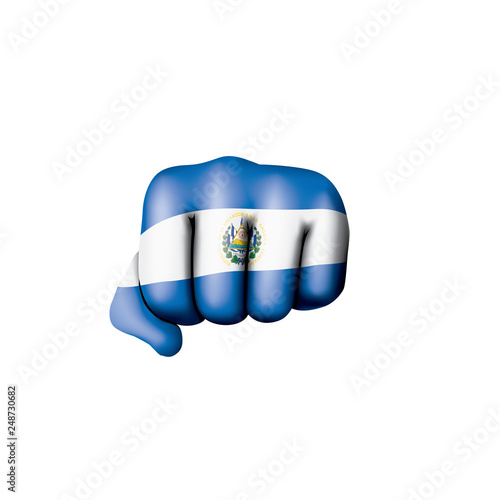Salvador flag and hand on white background. Vector illustration