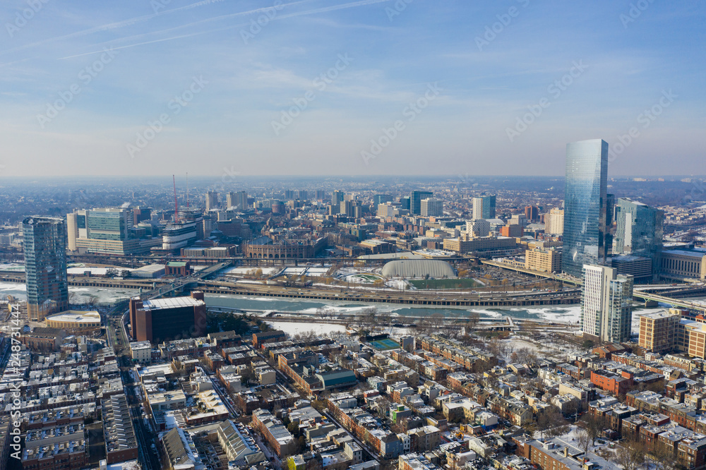 Fototapeta premium Aerial drone photo of Downtown Philadelphia PA USA