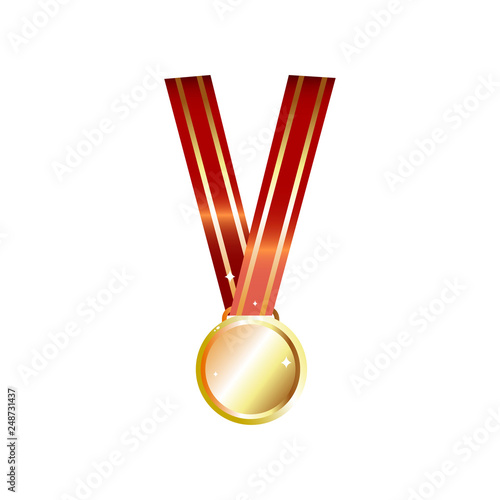 Simple shine golden medal, winner prize with empty blank isolated on white.